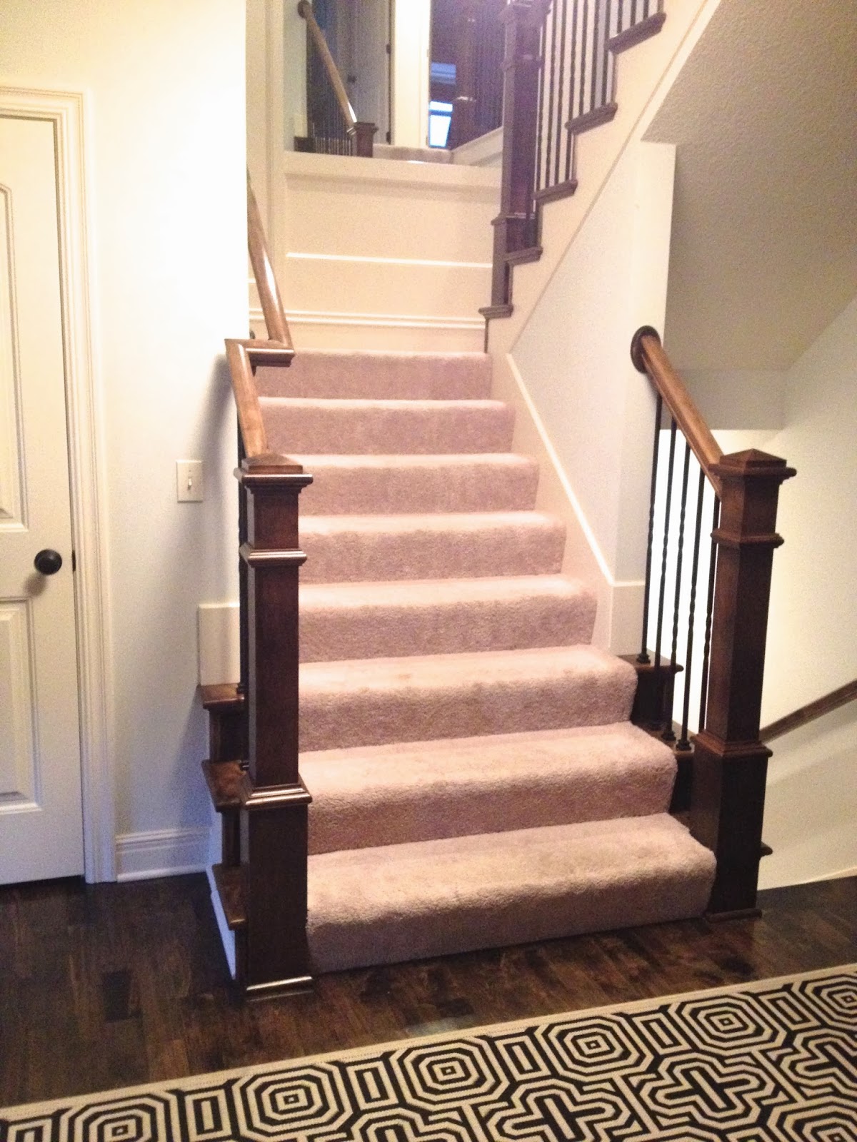 carpet stair wood downstairs dark hardwoods going rustic same stain lighter keep maple lighting
