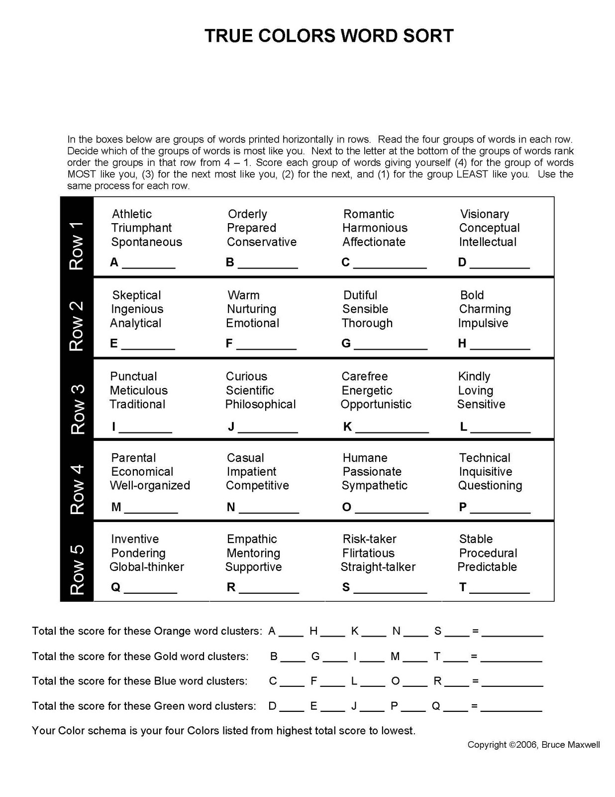 Free true colours personality test