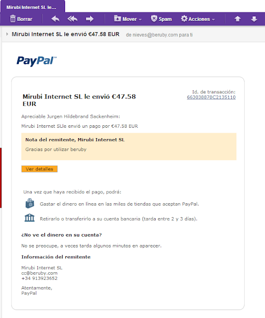 Comprobante de PayPal - Beruby Diciembre 2012