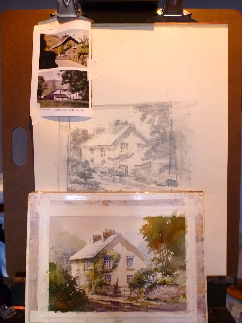 Roland Lee Travel Sketchbook Painting stone buildings and fences in