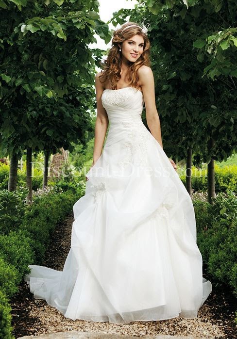 Strapless A line Sleeveless Asymmetric Waist Organza #Wedding #Dress
