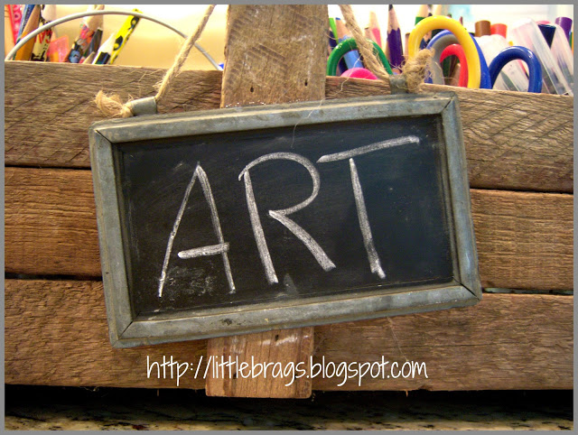 From old toolbox to adorable art caddy! By Little Brags featured on I Love That Junk - with cute chalkboard sign