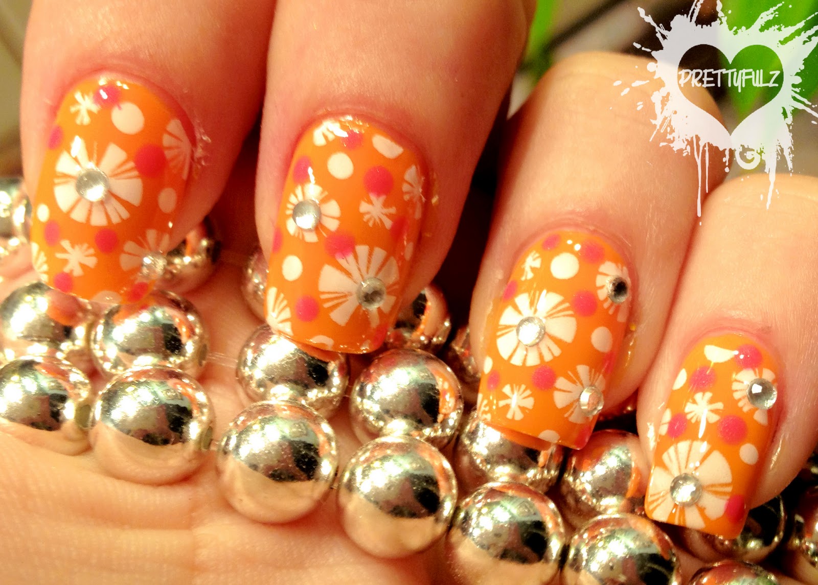 Orange and White Floral Nail Art - wide 8