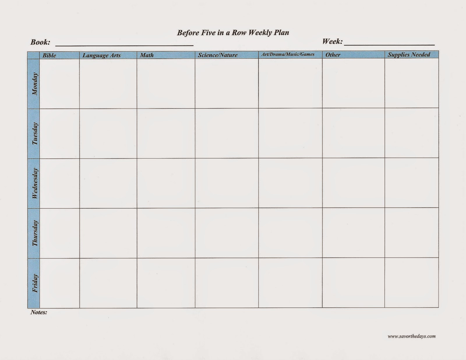 Savor The Days Before Five in a Row Planning Resources