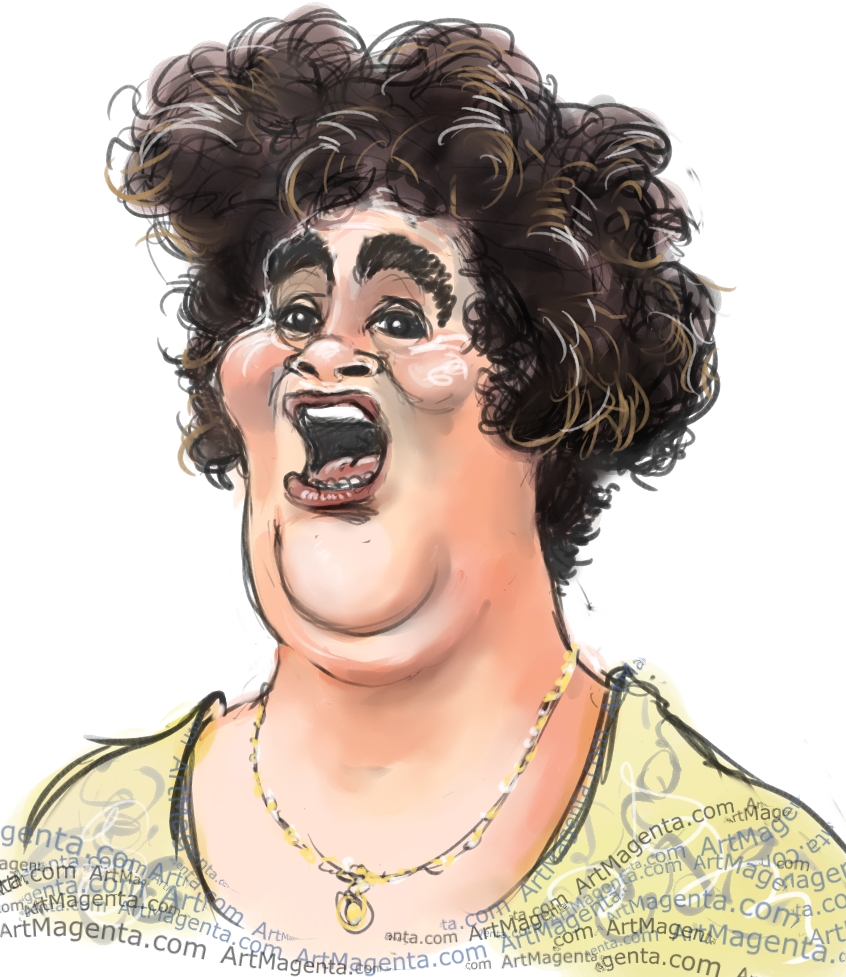 Susan Boyle caricature cartoon. Portrait drawing by caricaturist Artmagenta