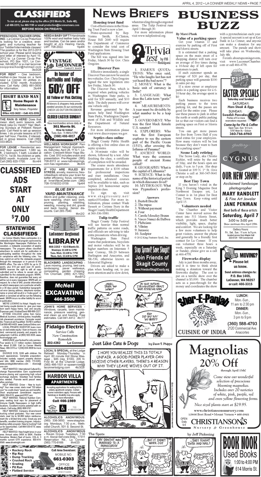 La Conner Weekly News Classified Ads