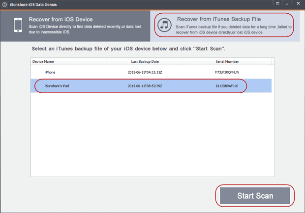 choose iPad iTunes backup in iOS Data Genius choose iPad iTunes backup in iOS Data Genius