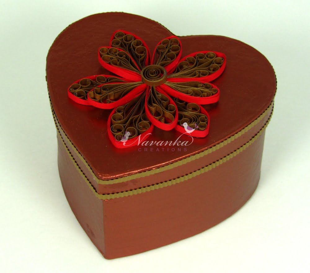 Craft Ideas for all Heart shape Paper Mache box with Quilled Royal flower