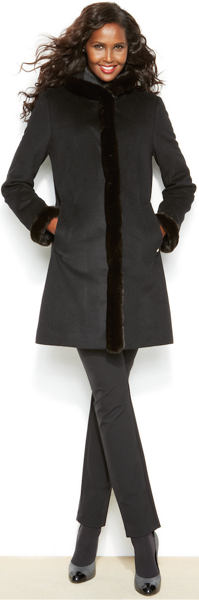 Ellen Tracy Faux Fur Trimmed  Car Coat