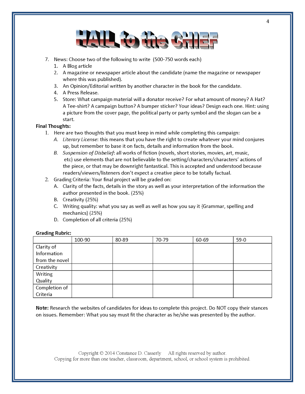 TEACH IT WRITE A Novel Idea to Celebrate President's Day