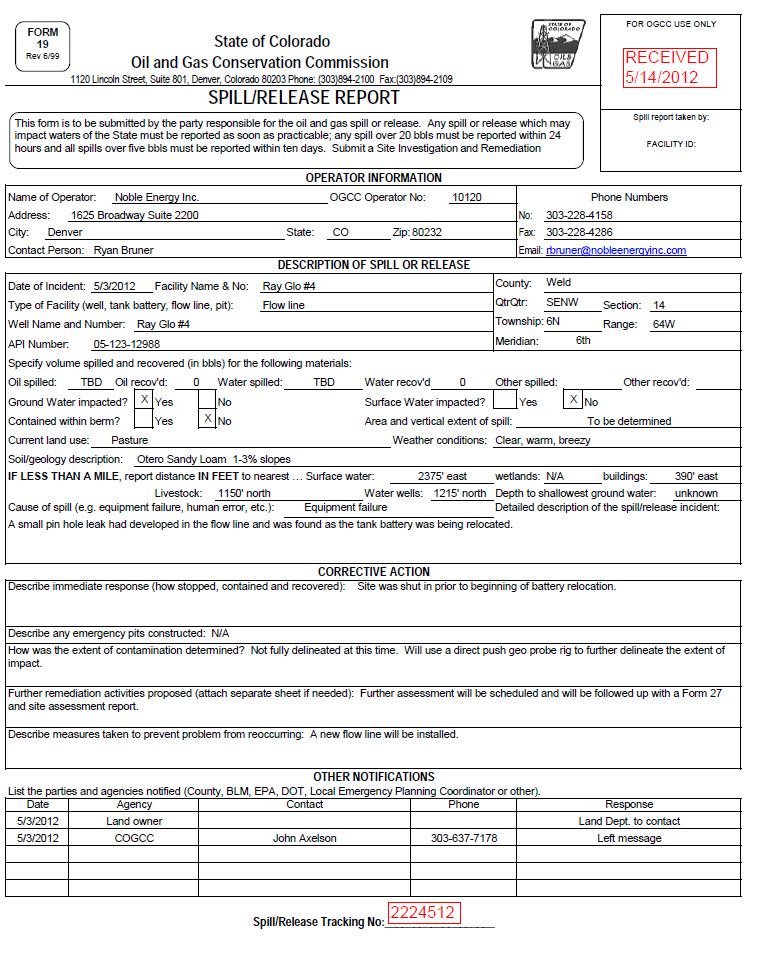 fractivist assist reform and protect noble energy o amp g spill incident report template