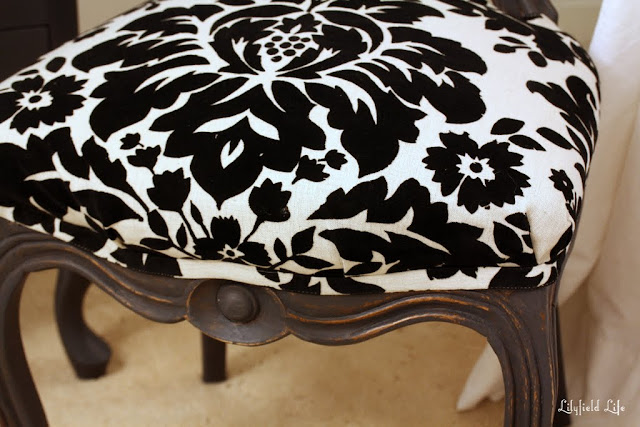 A black damask upholstered chair make over by Lilyfield Life