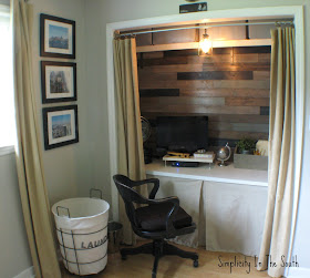 Closet office with plank walls 