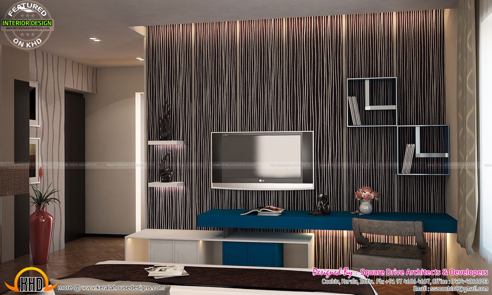 Stair area, Upper living, Bedroom interiors - Kerala home ...