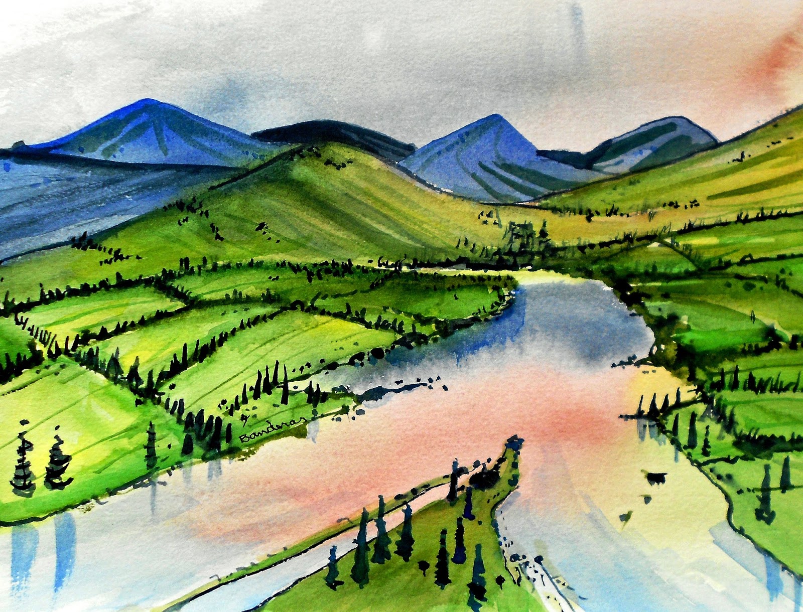 Terry's Ink and Watercolor Meandering River