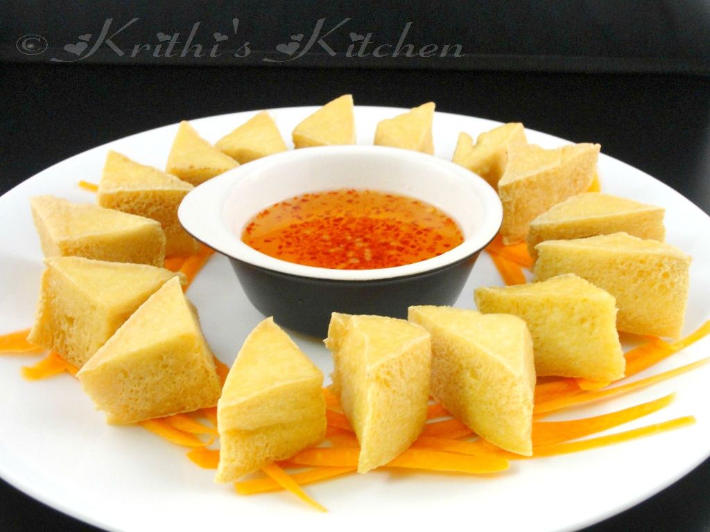 Krithi's Kitchen: Tofu Golden Triangles with Hot and Sweet Dipping