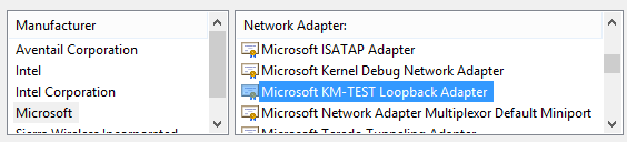 microsoft km test loopback adapter driver