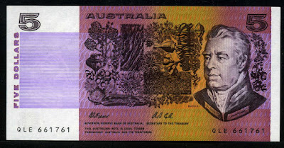Australian banknotes currency five dollars 