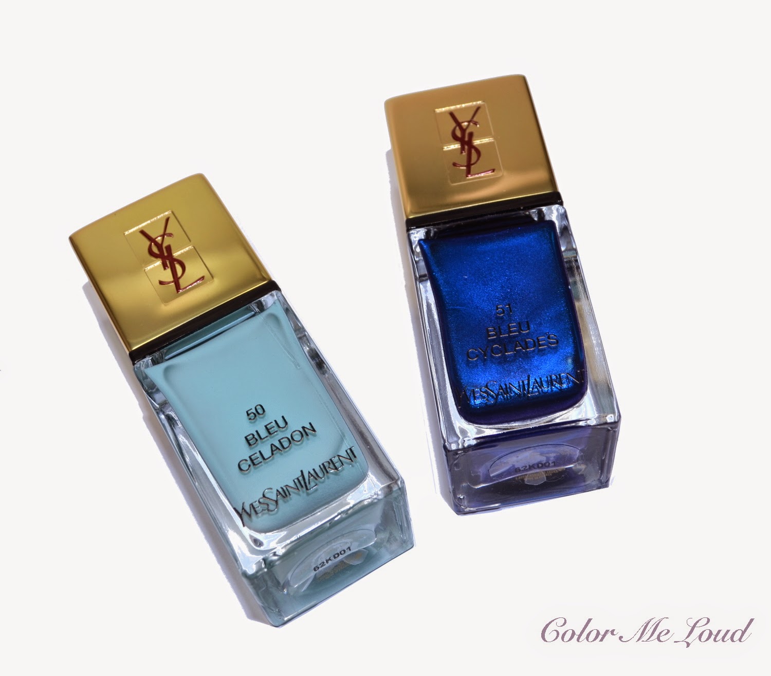 Yves Saint Laurent La Laque Couture #50 Bleu Celadon, #51 Bleu Cyclades for Bleus Lumiere Summer 2014 Collection, Reviews, Swatches & Comparison