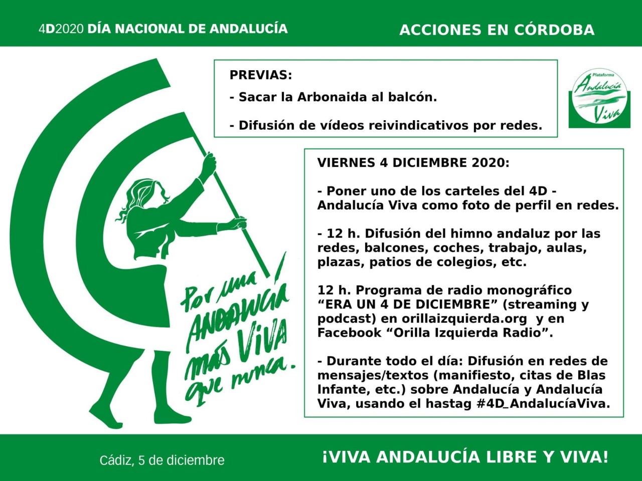 4D 2020. CÓRDOBA. DÍA NACIONAL DE ANDALUCÍA. ¡Por una ANDALUCÍA más VIVA que nunca!