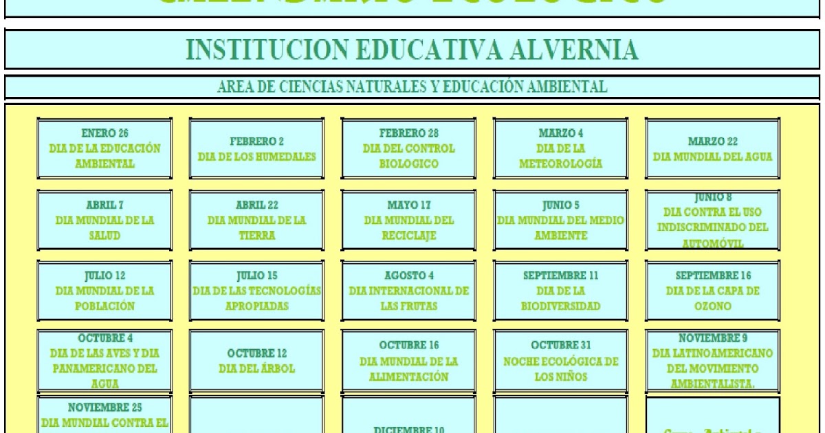 INFORMACIÓN ACADÉMICA ALVERNIA CALENDARIO ECOLÒGICO