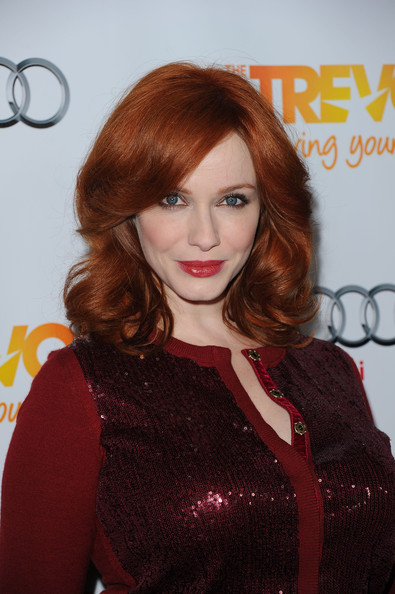Wedding Updo Hairstyle Christina Hendricks Long Side Part Hairstyle
