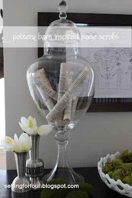 DIY Pottery Barn Knock off Page Scrolls - A super easy DIY Decor idea to add inexpensive PB style to your home. www.settingforfour.com