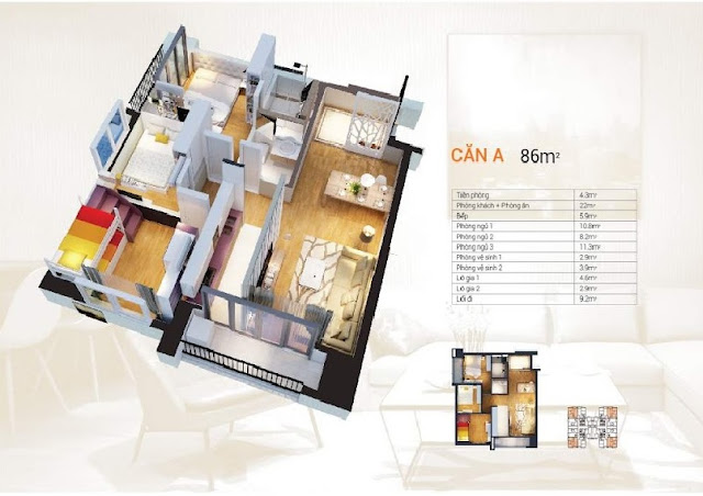 Thiết kế căn hộ 86m2 chung cư HD Mon CiTy
