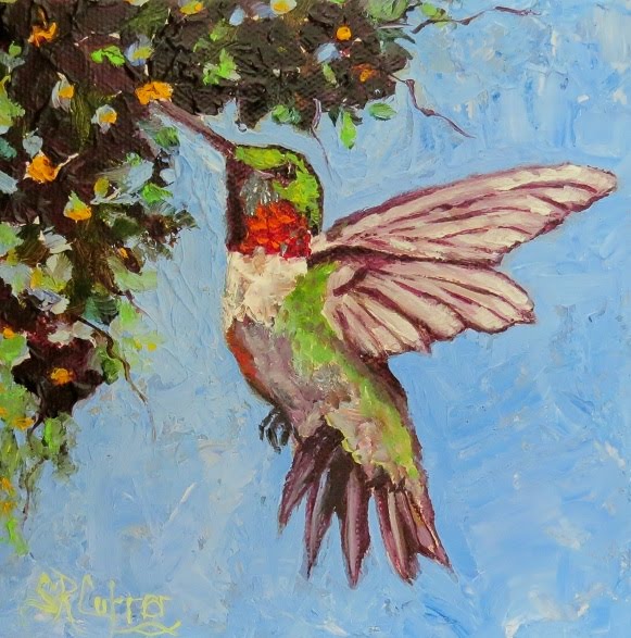 Miss Scarlet Hummingbird in oils in Impasto