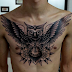 3D owl and clock tattoo on chest