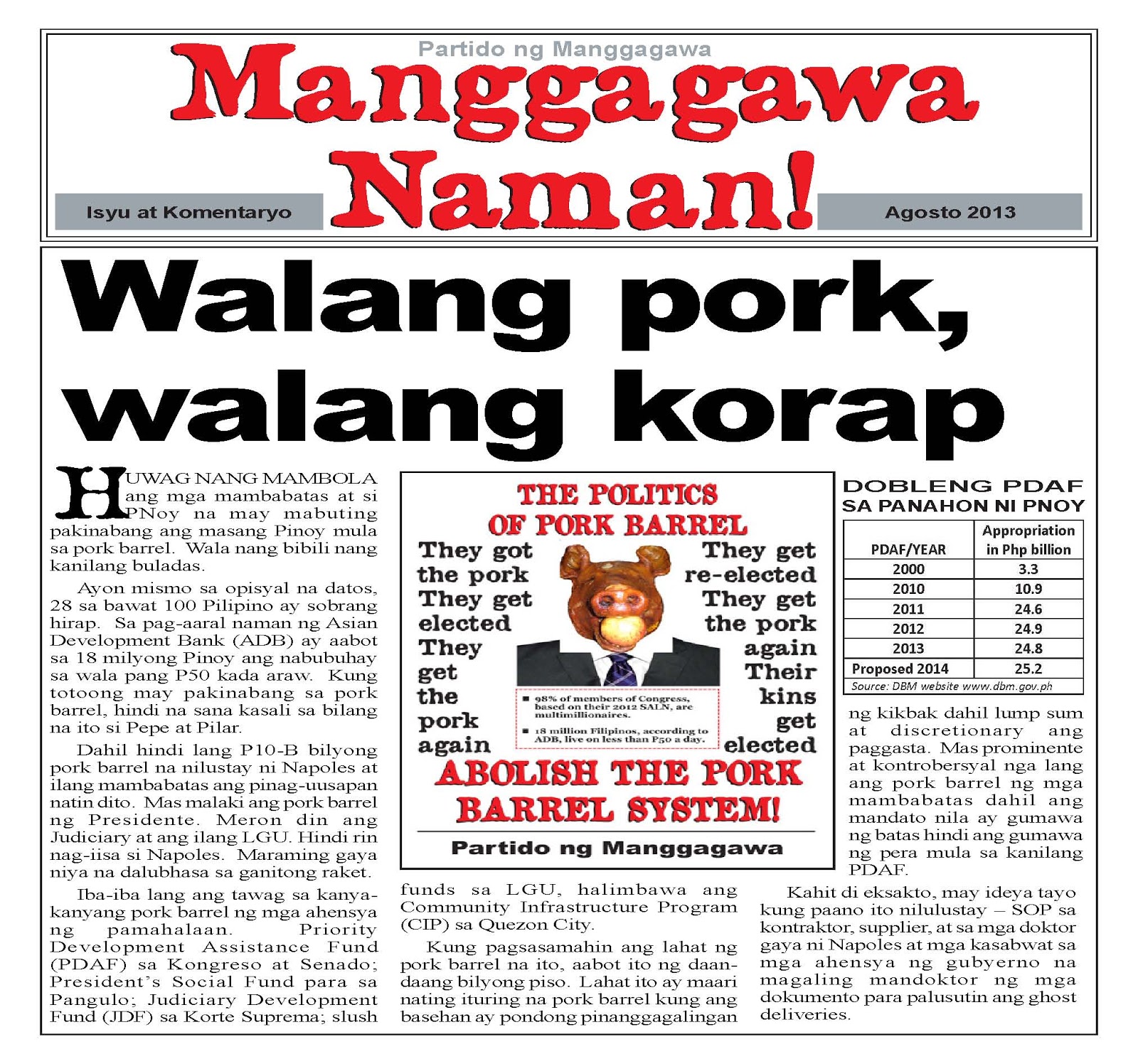 Partido Manggagawa (PM) MANGGAGAWA NAMAN Issue 2 on Pork Barrel Scam