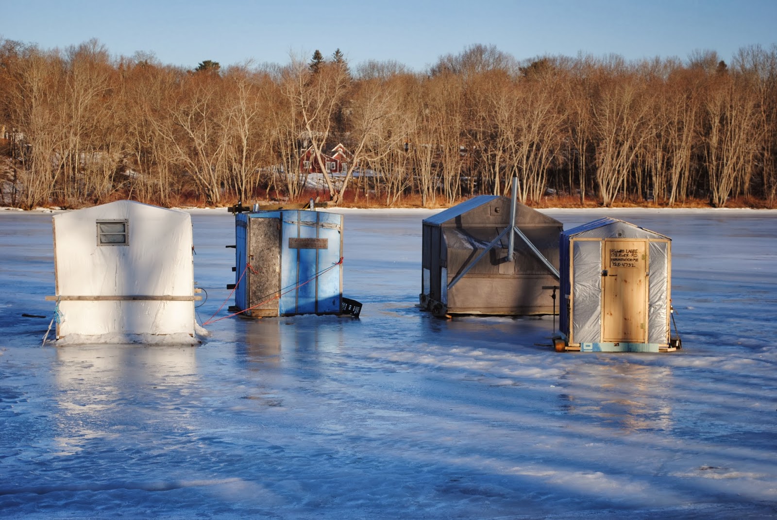 An Ocean Lover in Maine Ice fishing shacks before and after the storm