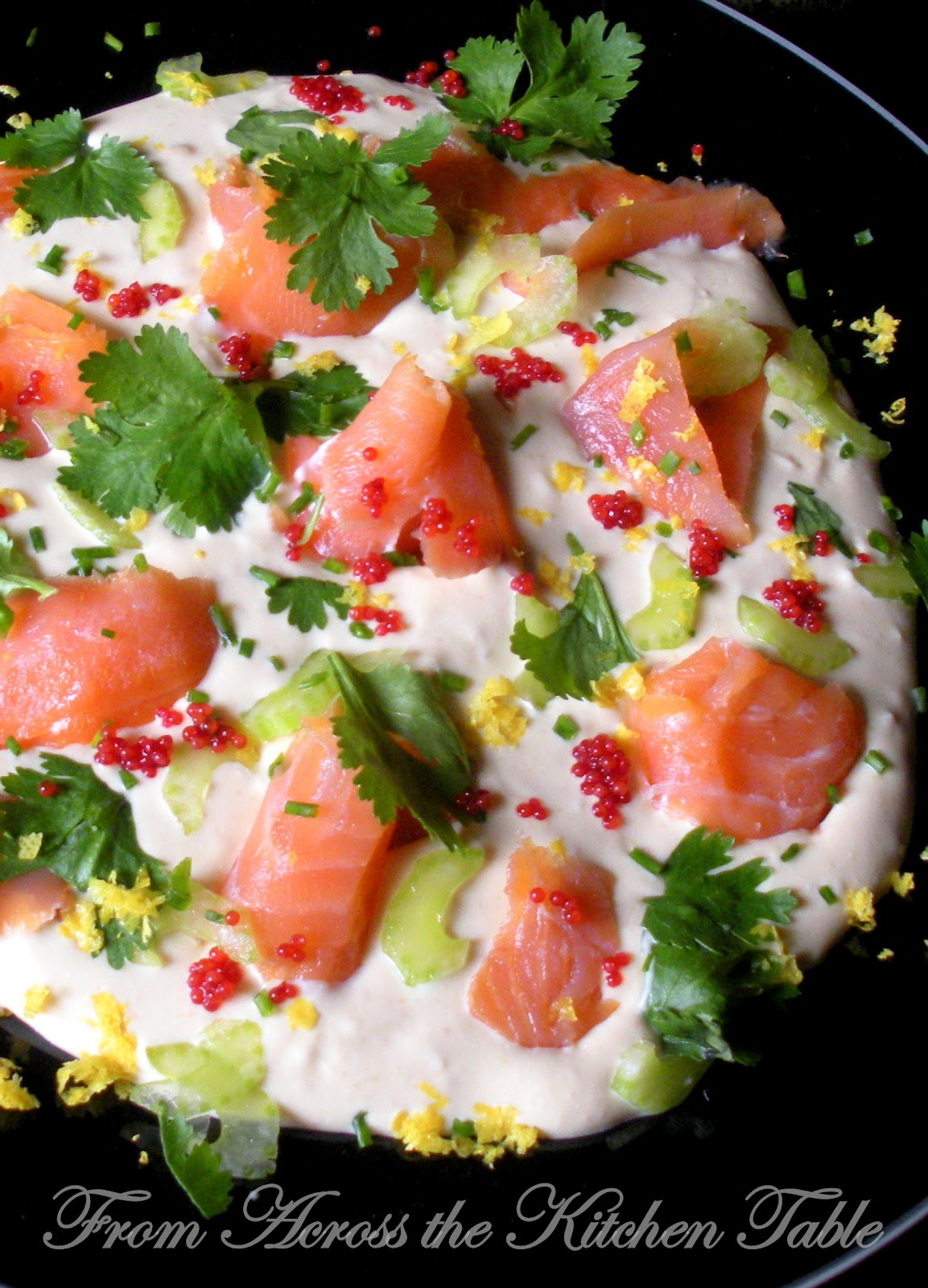 From Across the Kitchen Table Salmon Sashimi with MisoRanch Dressing