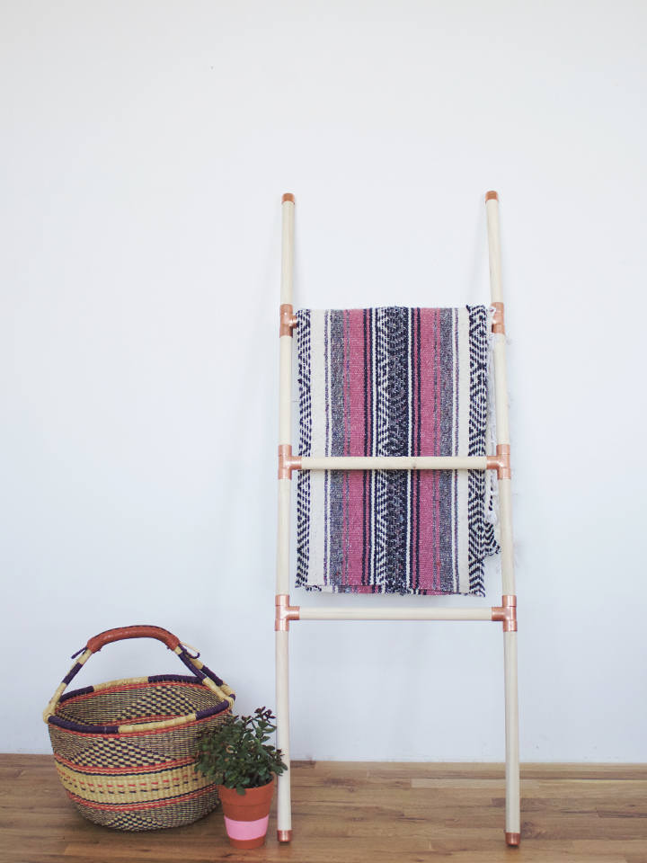 FOXTAIL + MOSS DIY Wood + Copper Blanket Ladder