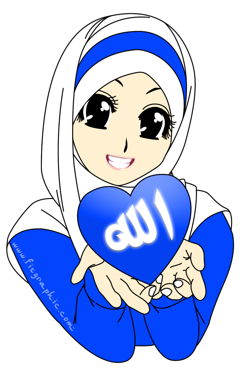 Kartun Muslimah Warna Biru Gambar Kartun