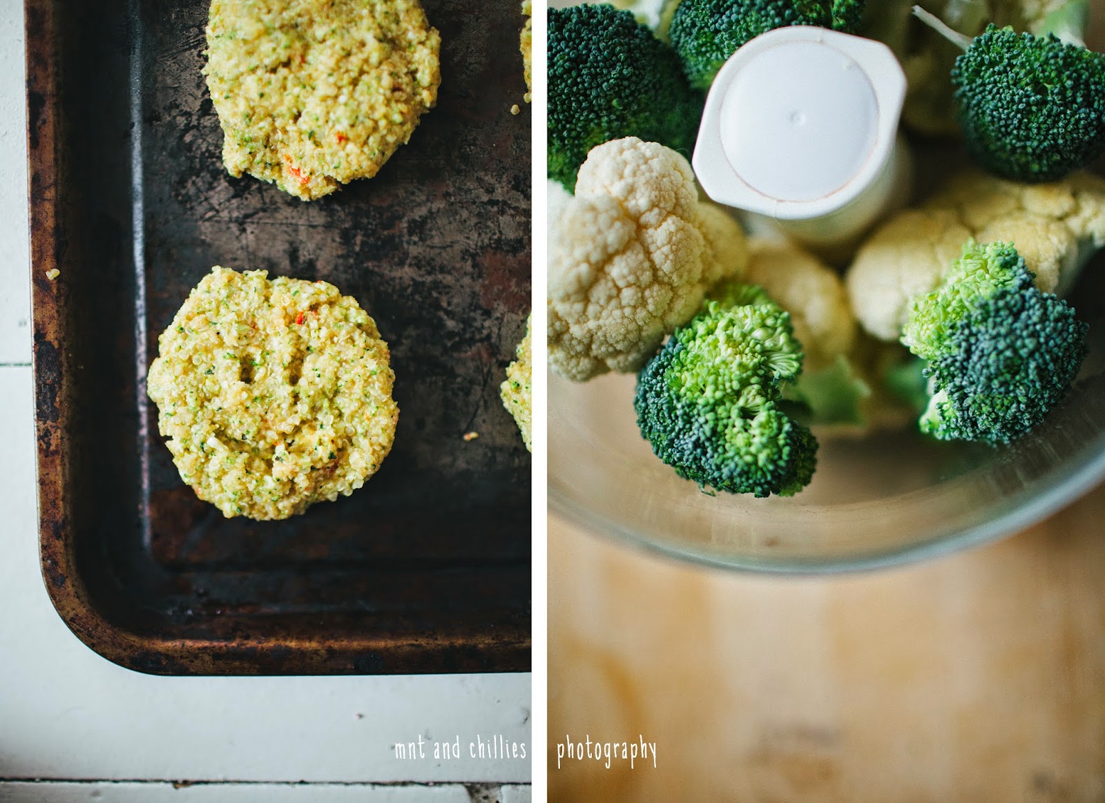 Mint and Chillies Vegan quinoa, cauliflower and broccoli burgers