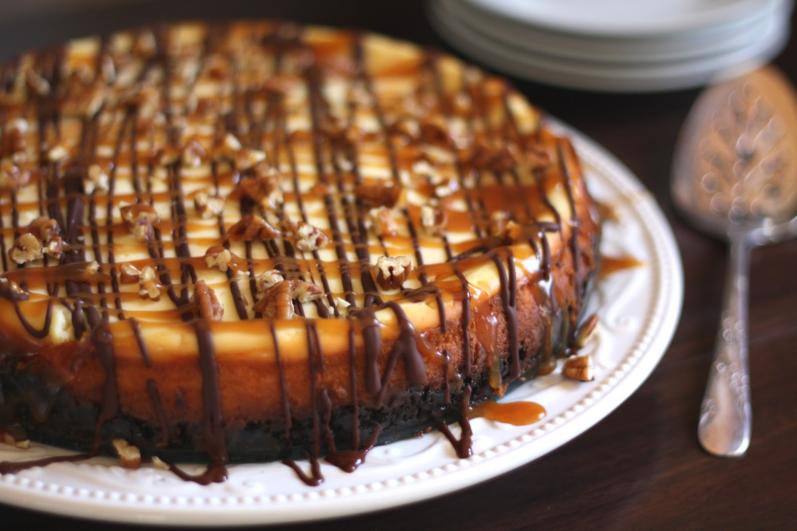 Barefeet In The Kitchen Turtle Cheesecake with Caramel, Chocolate and