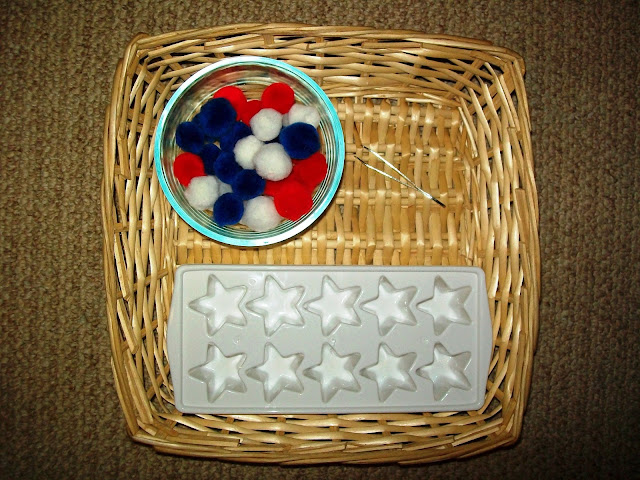 Tweezing Red, White & Blue Pom Poms