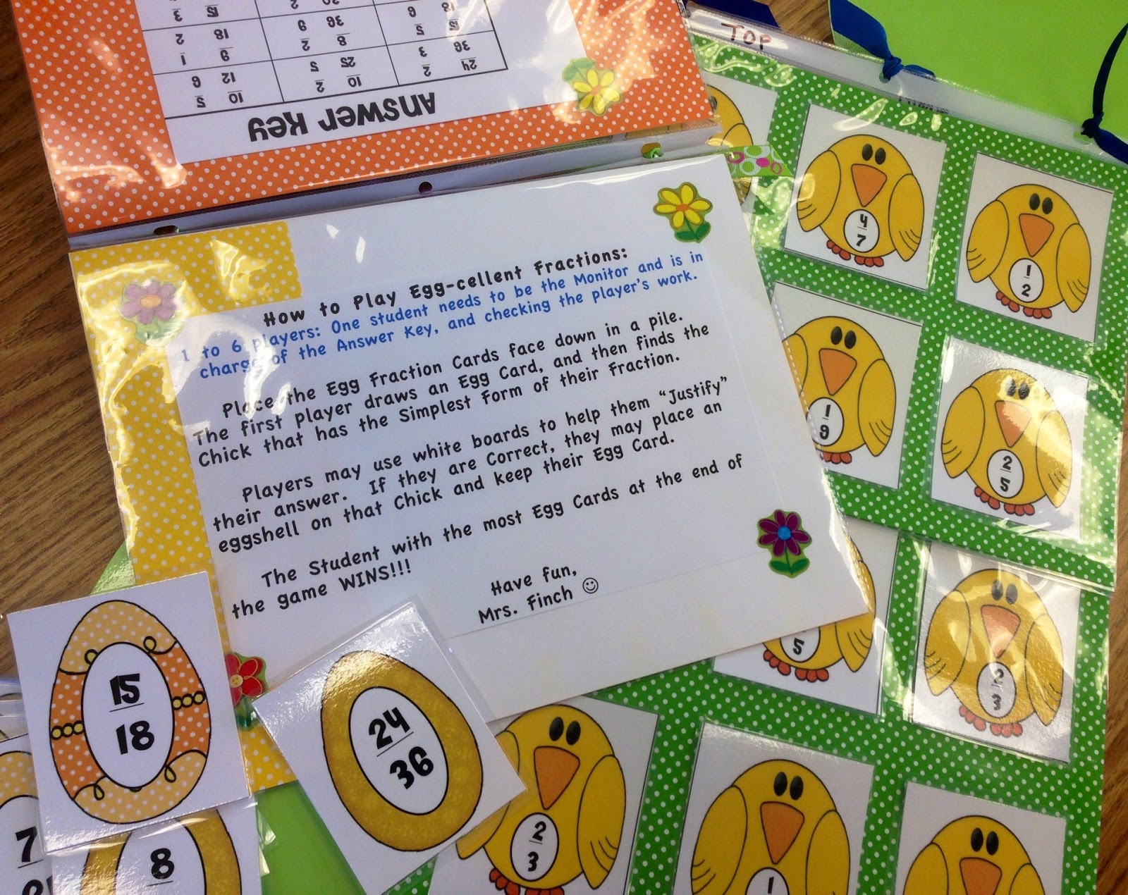 Working on Math Games..."Eggcellent Fractions, Warm and Cozy Factors