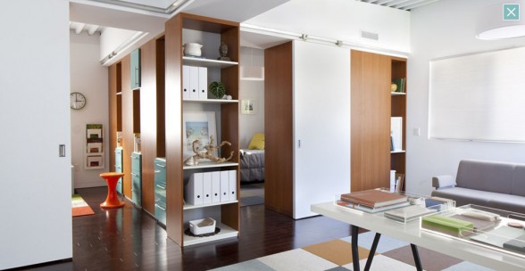 Contemporary Protohome Living Room with Storage