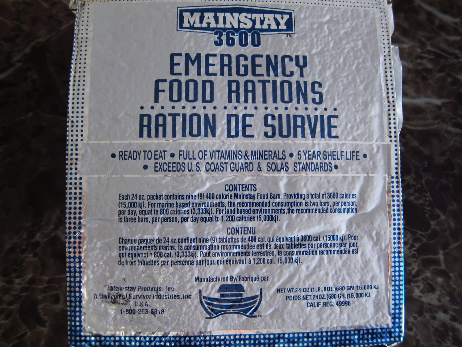 Red Crow Gear MAINSTAY 3600 and 1200 Calorie Emergency Food Ration