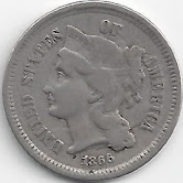 1866 REEDERSONG Civil War Era Nickel or U.S. Three Cent Pi