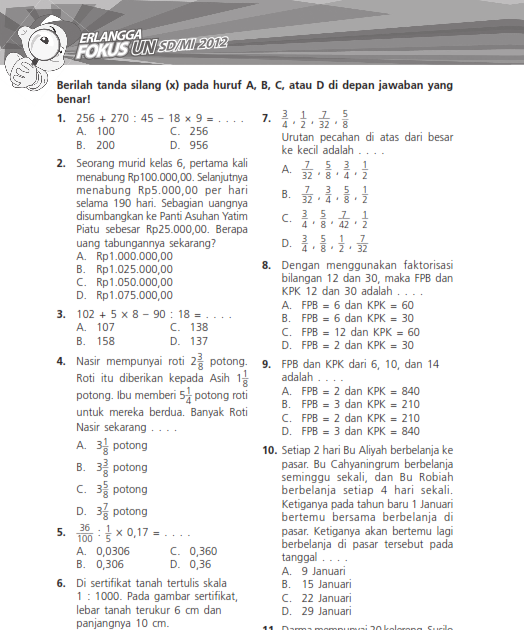 * 37 SOAL MATEMATIKA KELAS 6 UJIAN NASIONAL, UJIAN SOAL 6