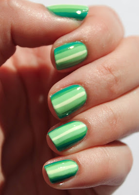 Green ombre stripes nail art with Essie Mojito Madness and Mint Candy Apple