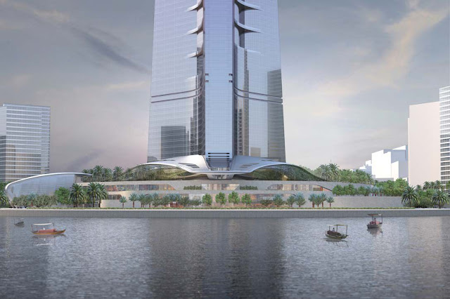 Photo of Kingdom Tower base by the lake