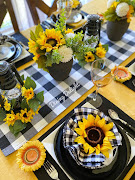 Sunflowers & Buffalo Check Tablescape