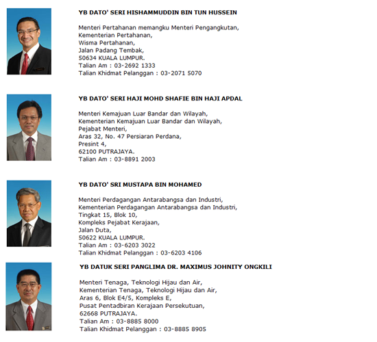 Malaysia pertahanan senarai menteri