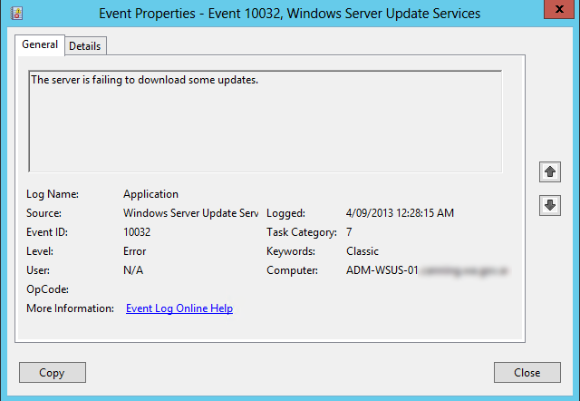 Event Id 10032 Source Windows Server Update Services