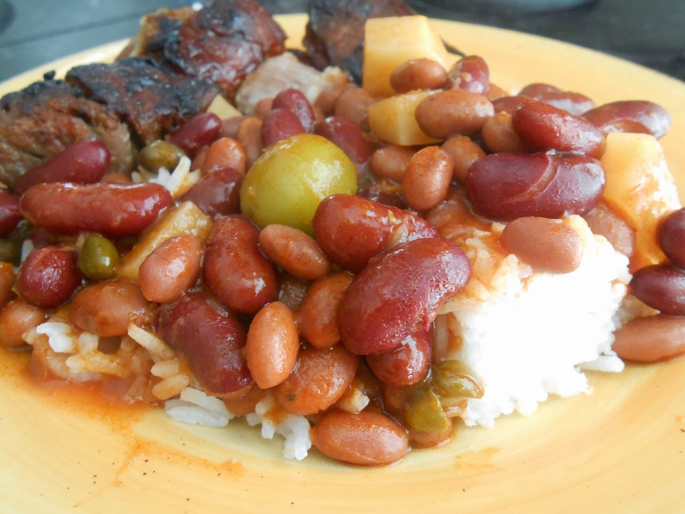 Puerto Rican Sofrito Beans With Rice and Barbecued Pork