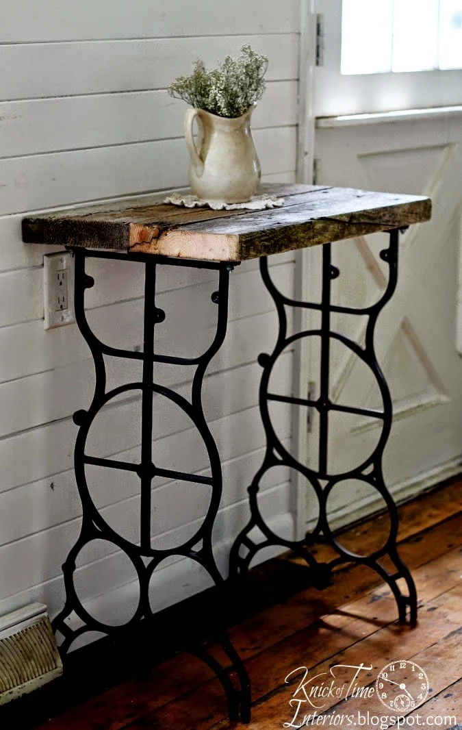 Sewing machine leg side table by Knick of Time Interiors, featured on ILoveThatJunk.net